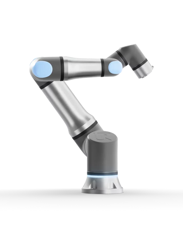 UR18 kombinerer 18 kg nyttelast og 1100 mm rekkevidde for maskinmating, palletering og tung montering. En presis, energieffektiv og trygg cobot for industriell automatisering.